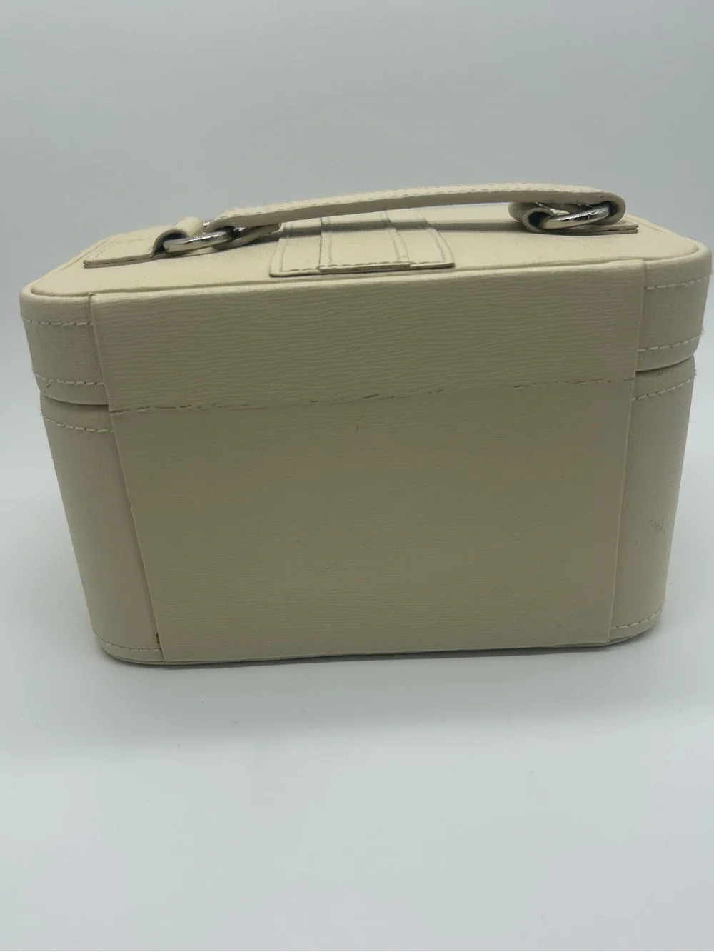 Pottery Barn Cream Travel Jewelry Box Carrying Handle key lock